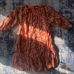 Orange Floral Peasant Dress